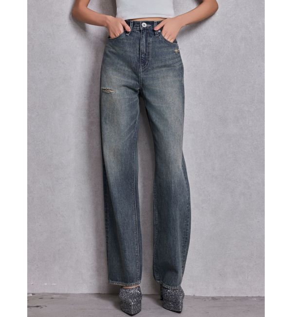 GYDA「ハイウエストBACK LACE UPストレートデニムパンツ」|デニム|