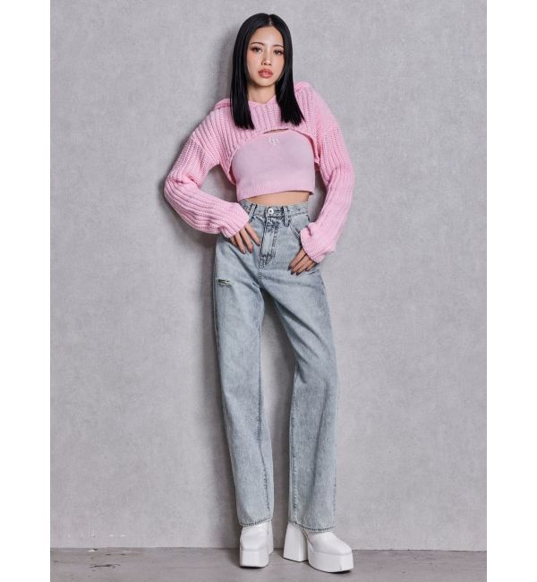 GYDA「ハイウエストBACK LACE UPストレートデニムパンツ」|デニム|