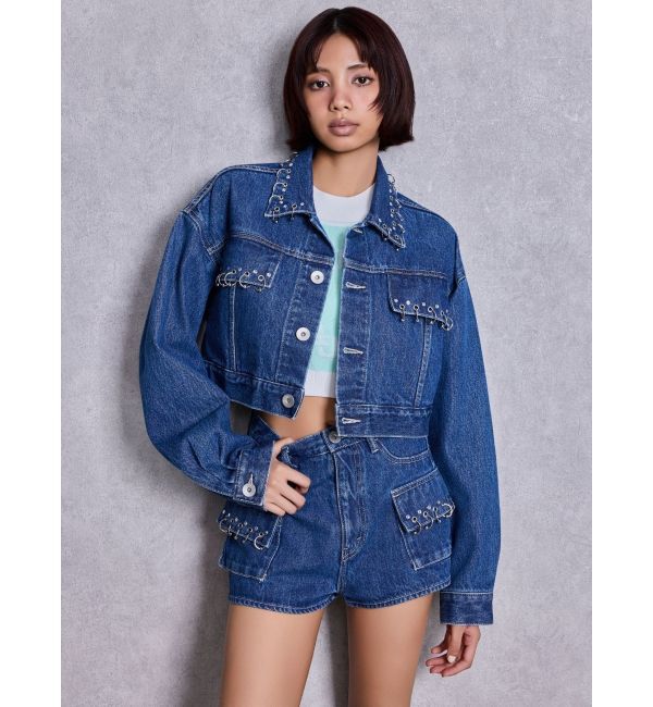 GYDA「ring bijou studsデザインデニムショートGジャン」|デニムジャケット|