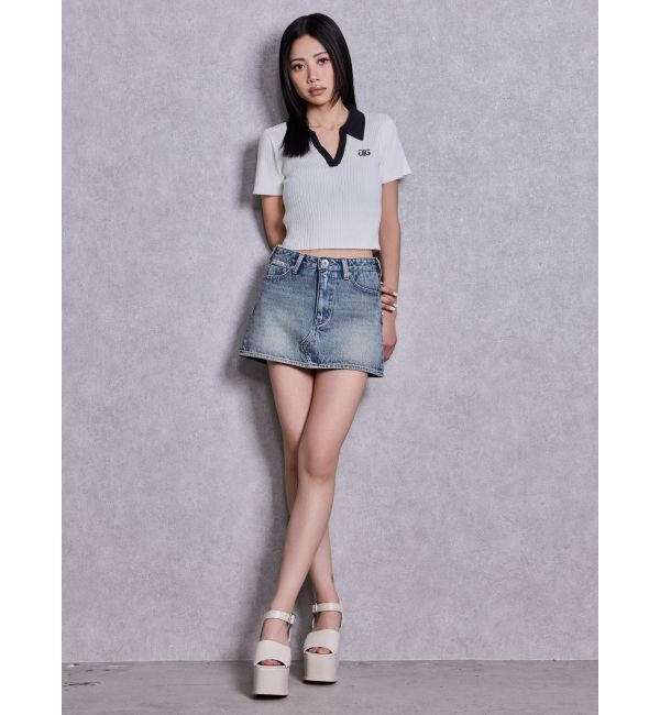 GYDA「Symmetry GYDAハーフスリーブPOLOニットトップス」|ニット・セーター|