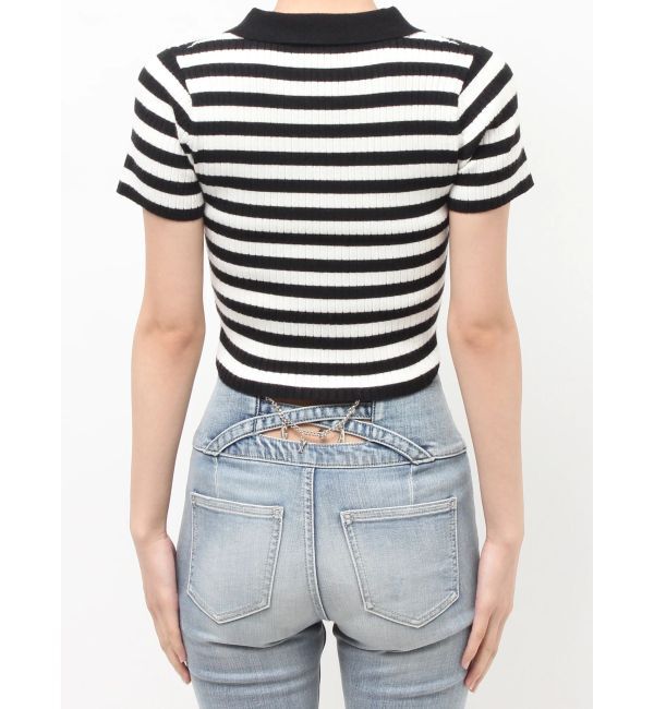 GYDA「Symmetry GYDAハーフスリーブPOLOニットトップス」|ニット・セーター|