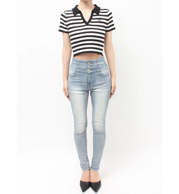 GYDA「Symmetry GYDAハーフスリーブPOLOニットトップス」|ニット・セーター|