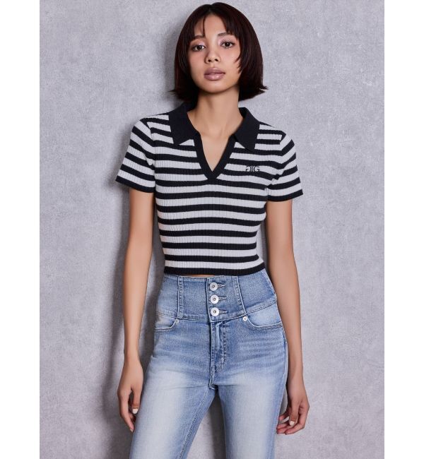 GYDA「Symmetry GYDAハーフスリーブPOLOニットトップス」|ニット・セーター|