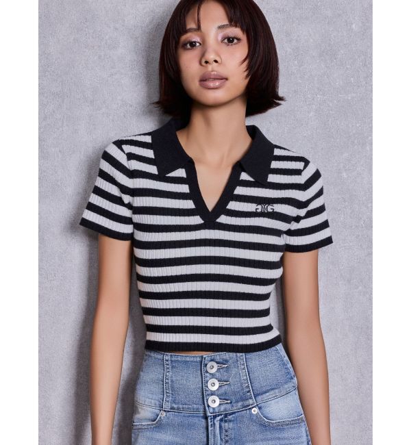 GYDA「Symmetry GYDAハーフスリーブPOLOニットトップス」|ニット・セーター|ミックス