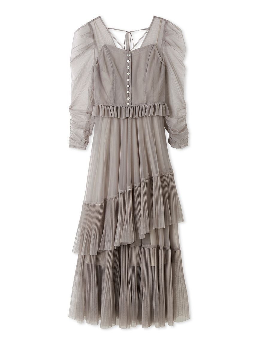 SNIDEL「Sustainableティアードチュールドレス」|ドレス|GRY