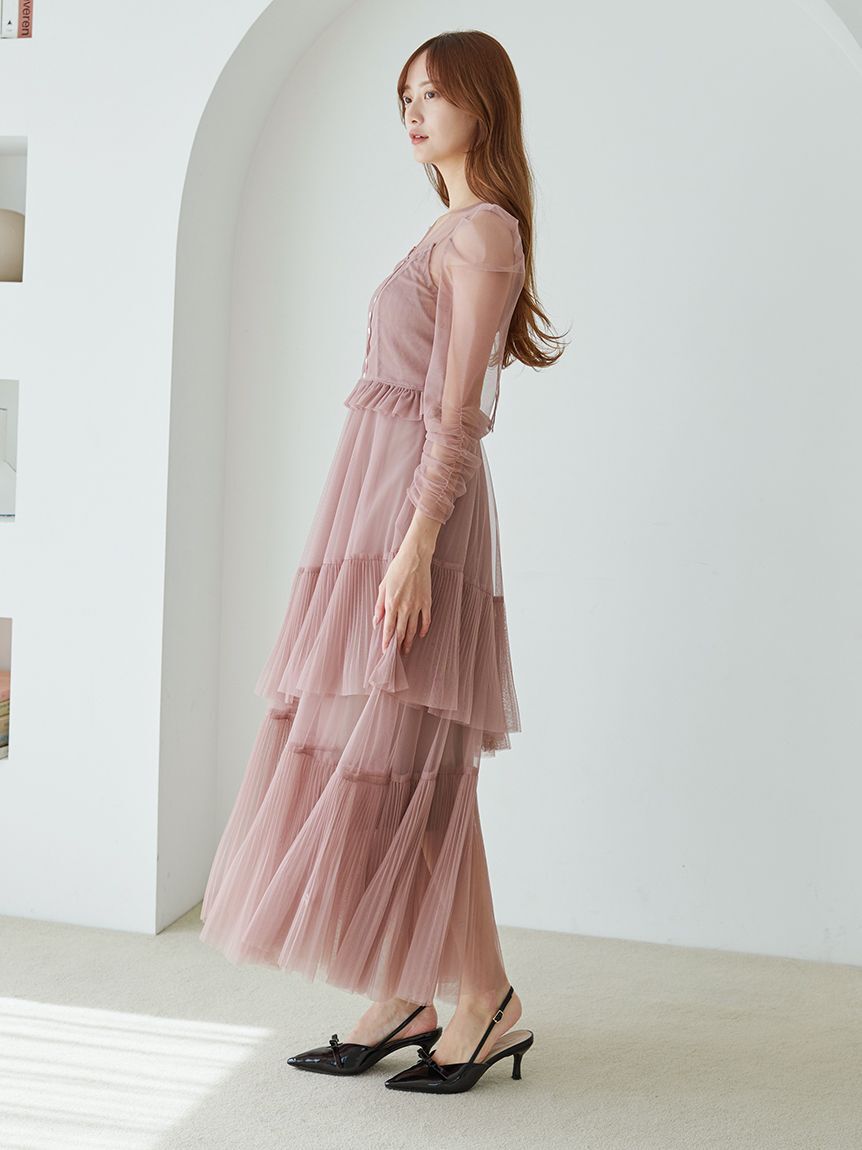 SNIDEL「Sustainableティアードチュールドレス」|ドレス|