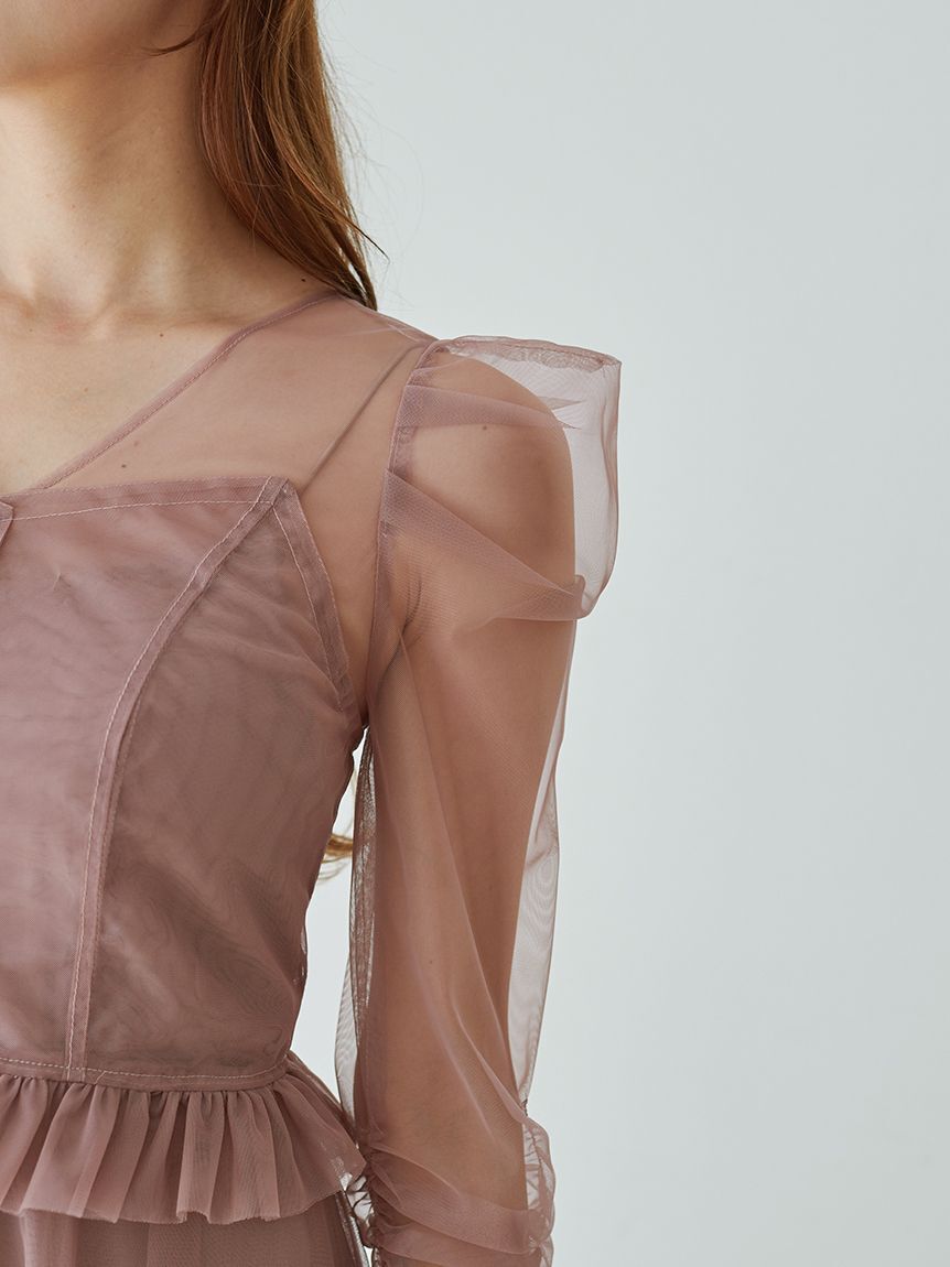 SNIDEL「Sustainableティアードチュールドレス」|ドレス|