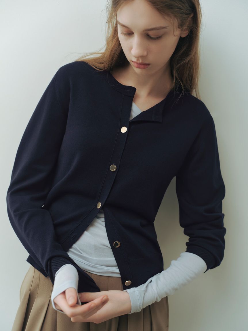 FRAY I.D「シルクブレンドクルーネック金釦ニットカーディガン／ウォッシャブル」|カーディガン|NVY
