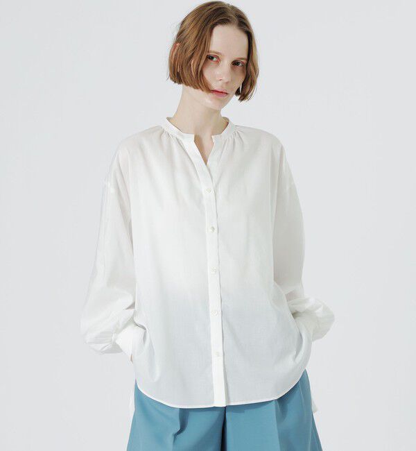  「リネンミックスギャザーブラウス」|シャツ・ブラウス|ホワイト