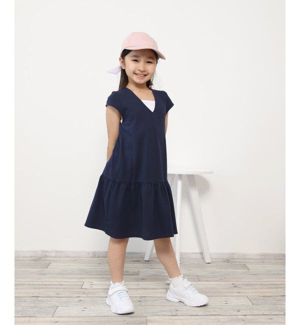 ikka kids「鹿の子フェイクワンピース（120~160cm）」|スカート|ネイビー