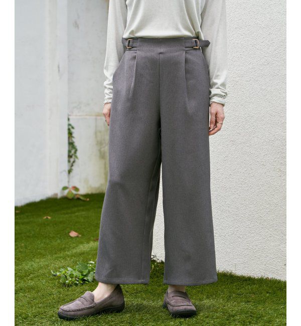 ikka「ツイルサイドベルトワイドパンツ」|その他|ミディアムグレー
