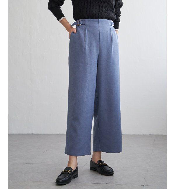 ikka「ツイルサイドベルトワイドパンツ」|その他|ブルー