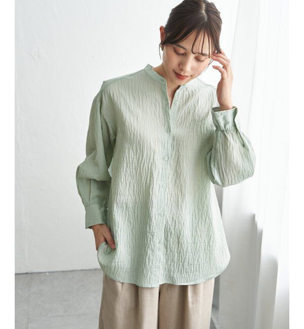 ikka「【雑誌InRed5月号掲載】冷感リネンバンドカラーシャツ」|シャツ・ブラウス|