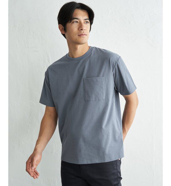 ikka「冷感DRYサッカーポケットTシャツ」|Tシャツ・カットソー|サックスブルー