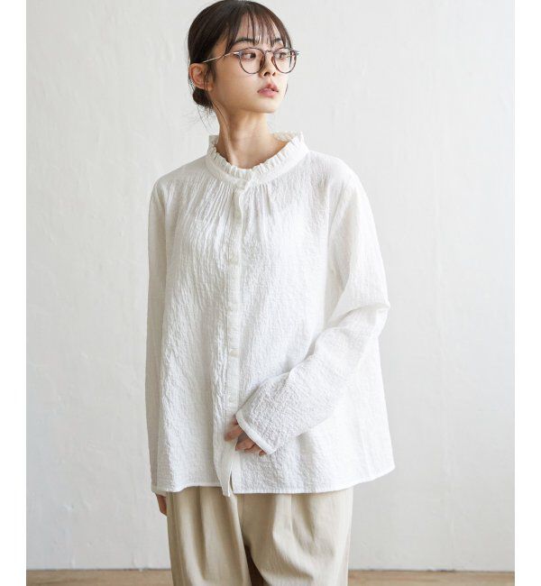 Lbc with Life「オーガニックコットン襟フリルブラウス」|シャツ・ブラウス|ホワイト