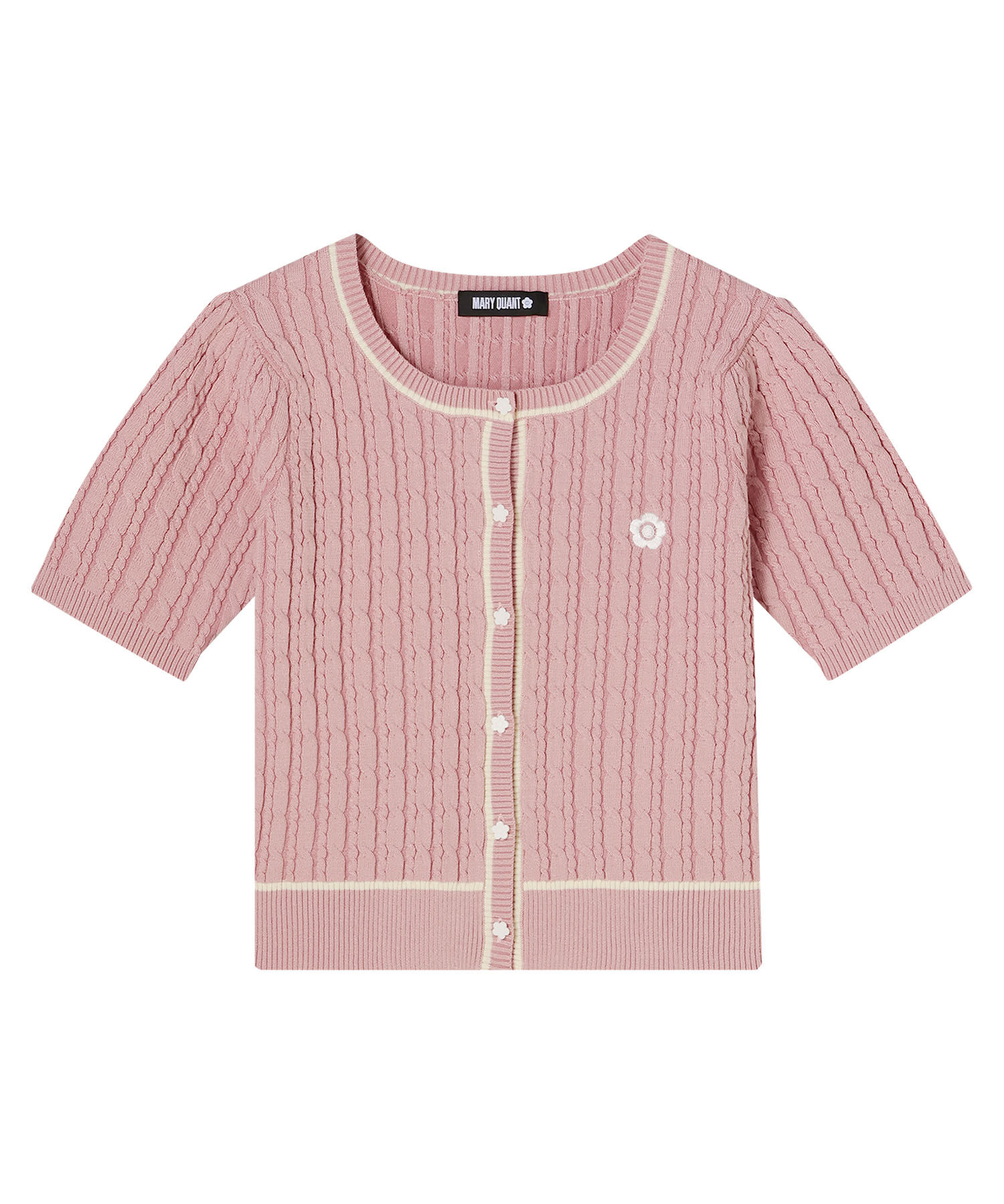 MARY QUANT「デイジーワンポイントケーブル カーディガン」|ニット・セーター|ピンク
