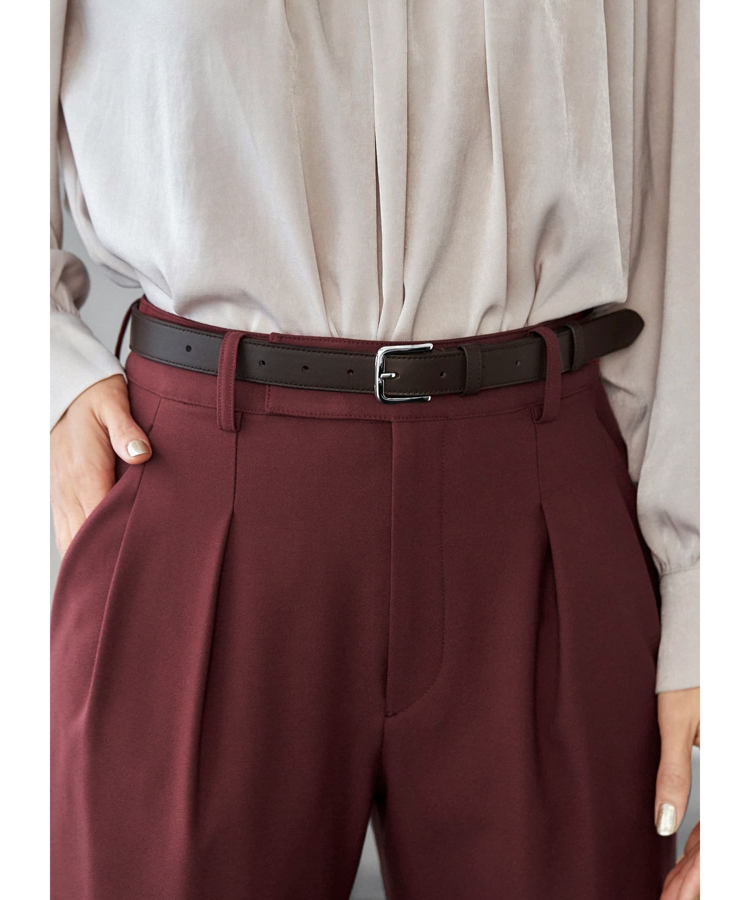 STYLE DELI「25mmスクエアオフバックルレザーベルト／SV金具」|ベルト|ダークブラウン