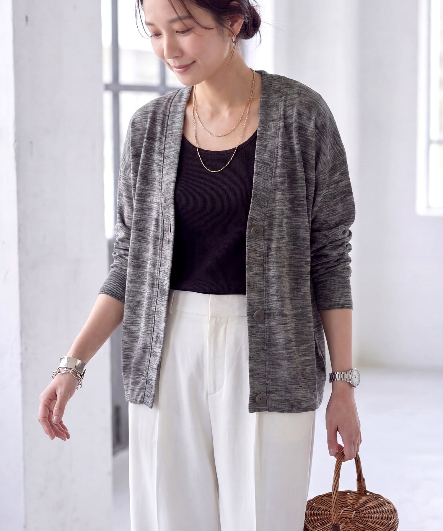 STYLE DELI「サーマル調カットソーカーディガン」|カーディガン|ブラックミックス