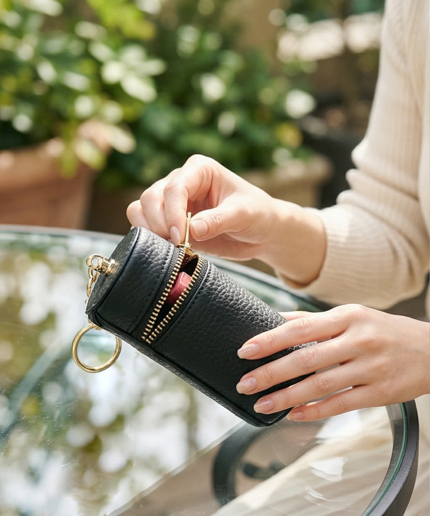 STYLE DELI「【DELI by】ラウンドシェイプ・リアルレザーリップホルダー」|ポーチ|