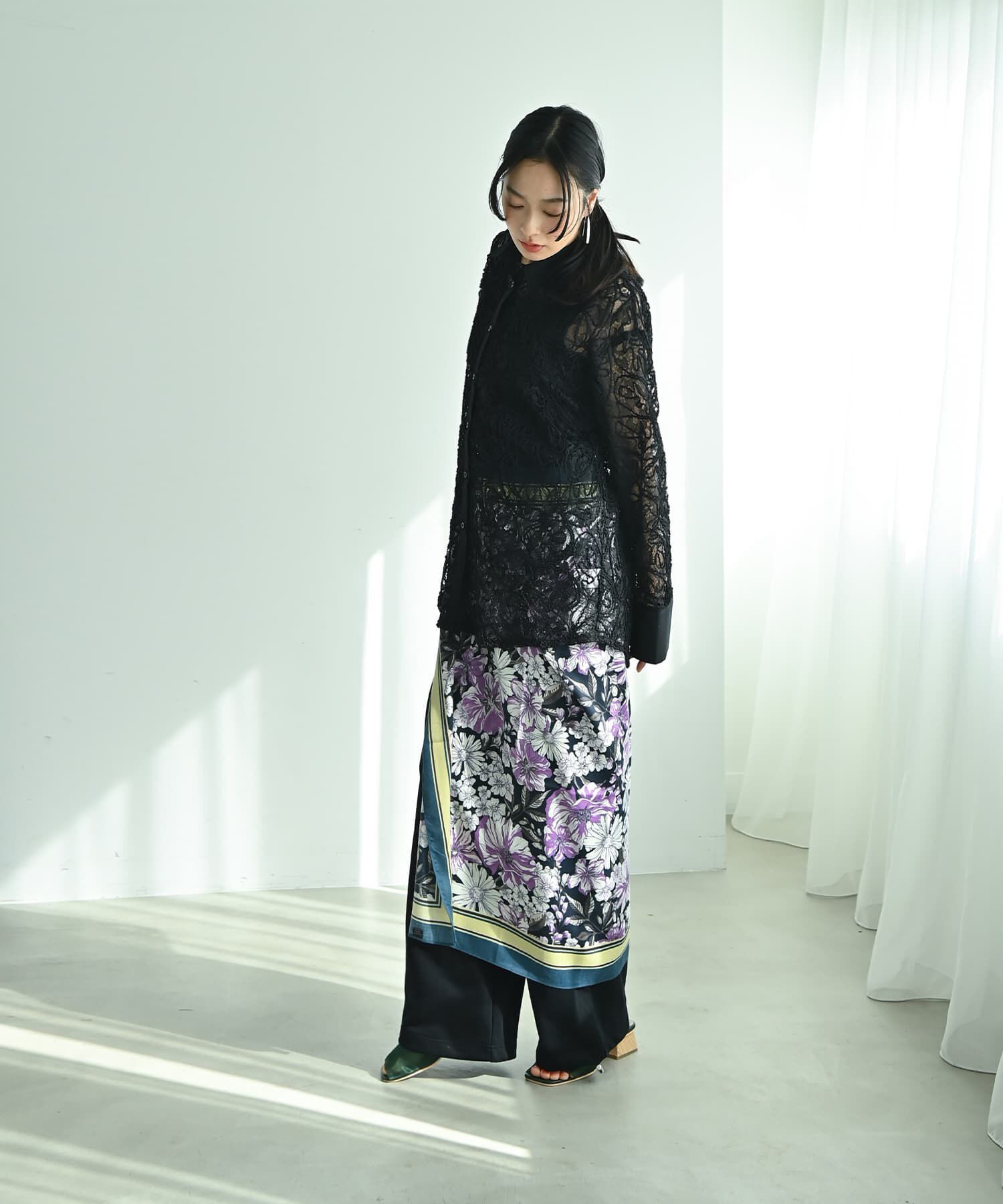 STYLE DELI「【BLK001】刺繍レースオーバーサイズシャツ」|シャツ・ブラウス|