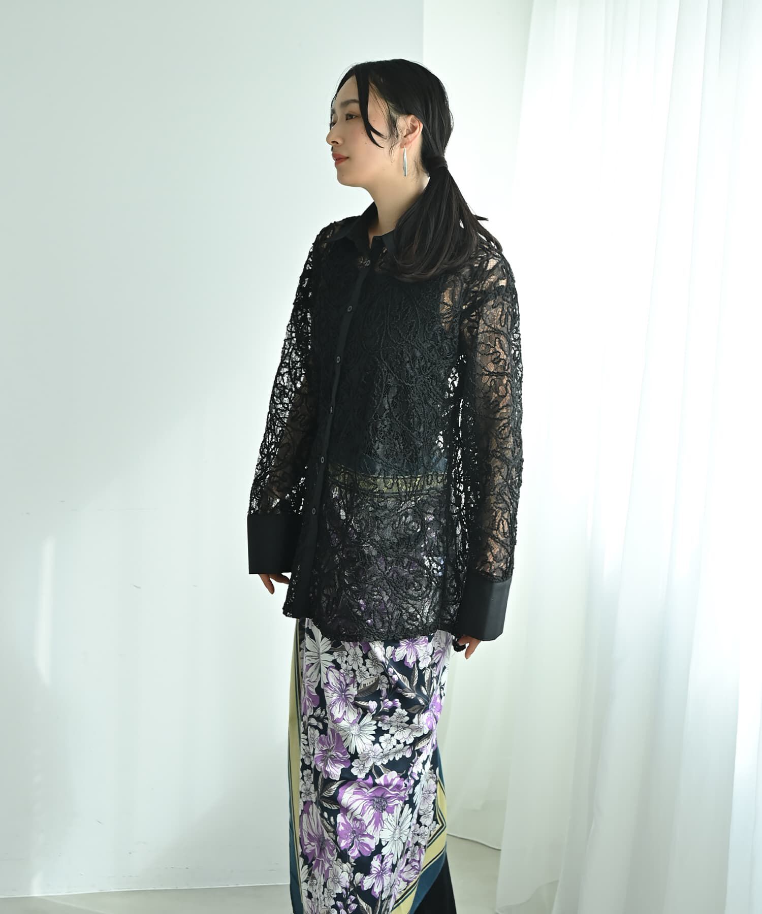 STYLE DELI「【BLK001】刺繍レースオーバーサイズシャツ」|シャツ・ブラウス|