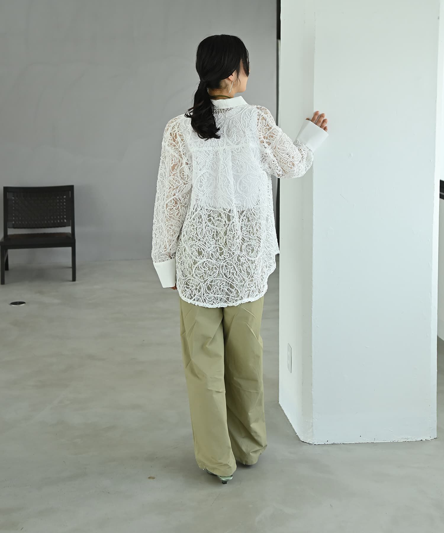 STYLE DELI「【BLK001】刺繍レースオーバーサイズシャツ」|シャツ・ブラウス|