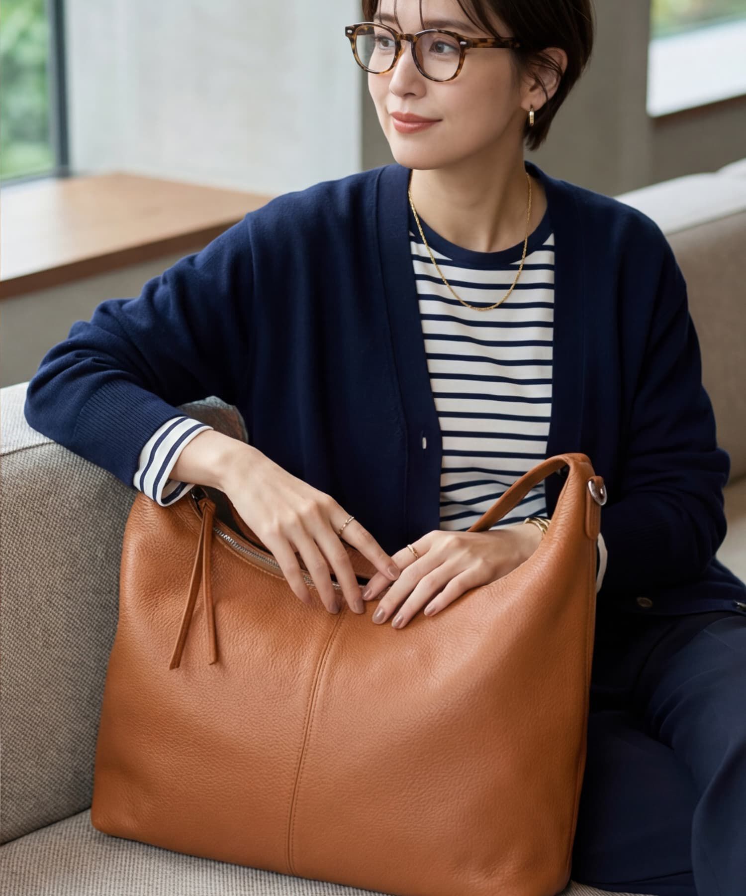 STYLE DELI「【DELI by】ソフトグレインレザーラージトートバッグ」|トートバッグ|キャメル