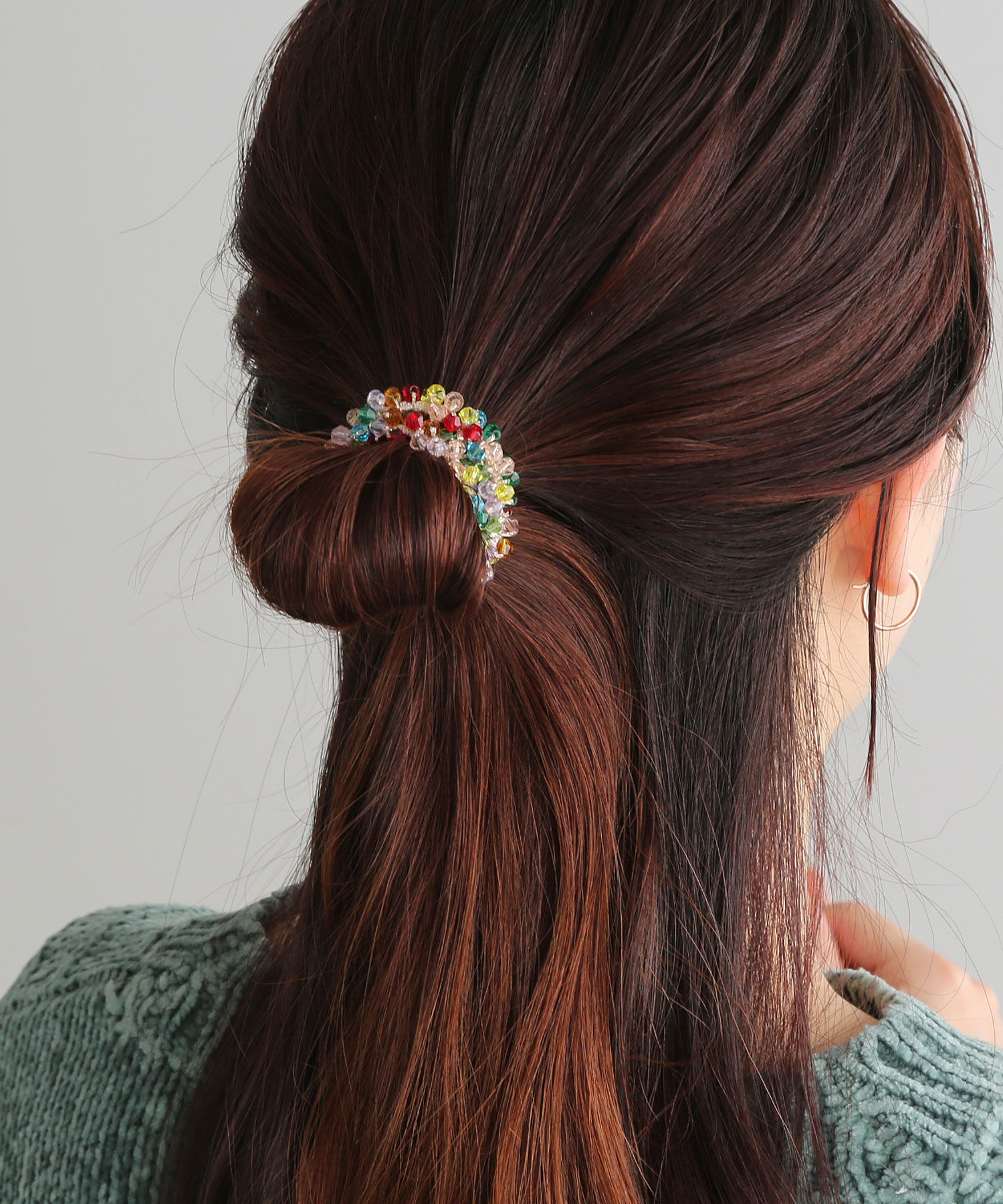  「カラフルスリムビーズシュシュ」|ヘアゴム・シュシュ|ベージュミックス