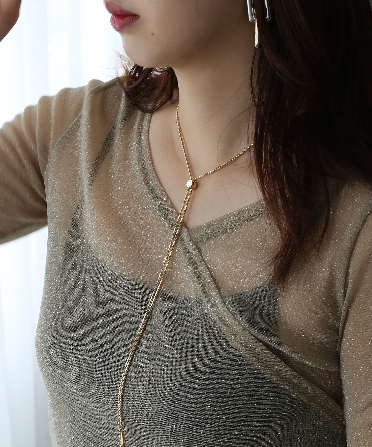  「ポイントトップ チェーンループタイ/ロングネックレス」|ネックレス|ゴールド