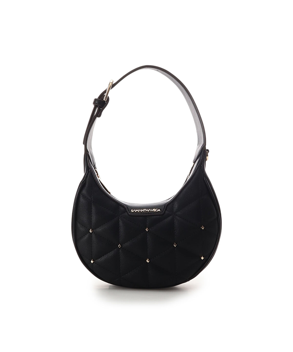 Samantha Vega「キルティングスタッズハーフムーンバッグ」|ハンドバッグ|ブラック