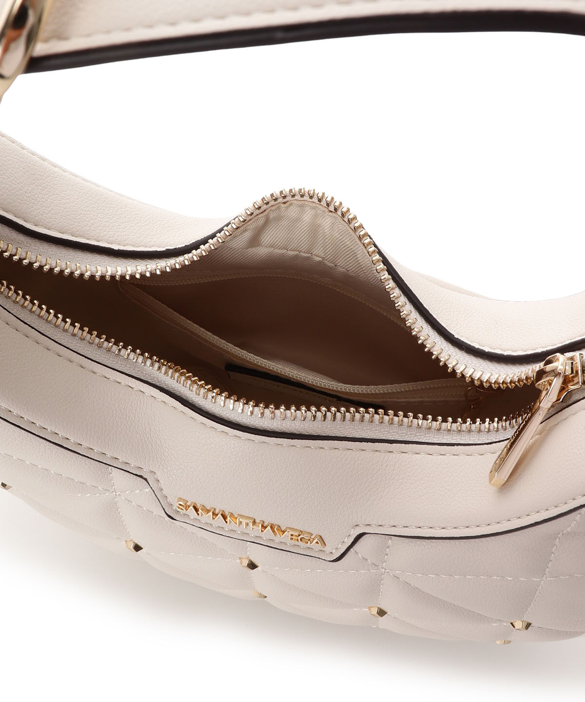 Samantha Vega「キルティングスタッズハーフムーンバッグ」|ハンドバッグ|