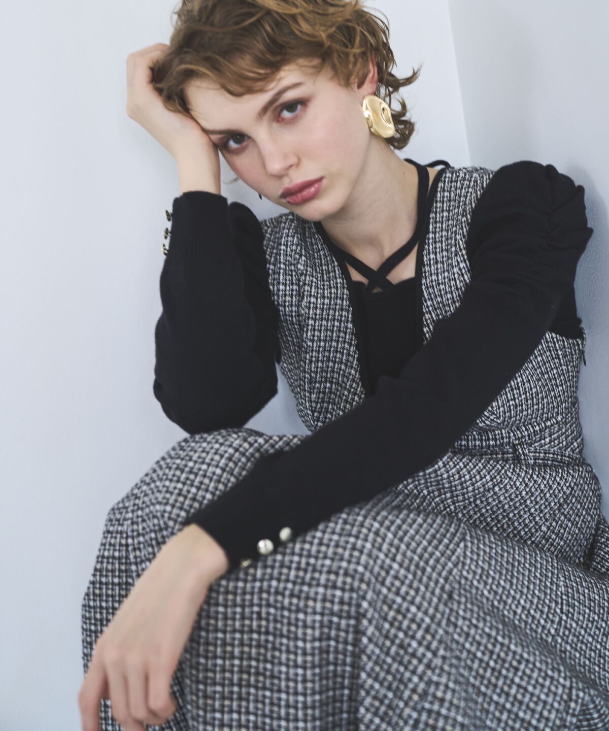 アンドクチュール「ラメツイードVネックジャンスカ」|ジャンパースカート|