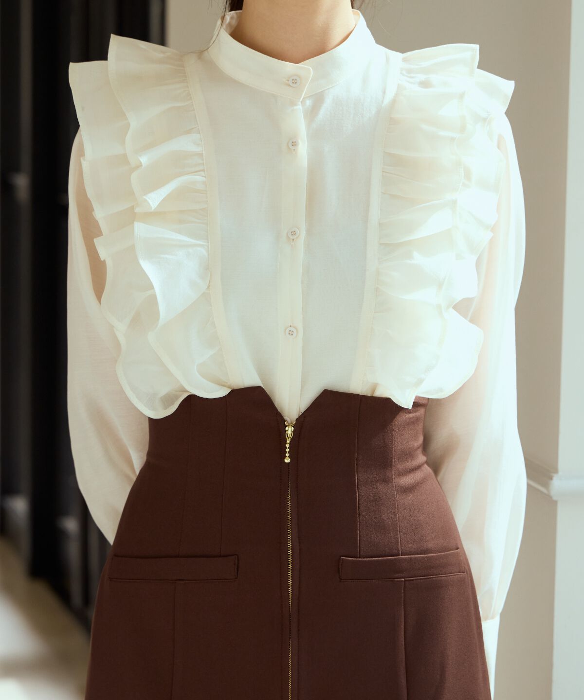 アンドクチュール「ボウタイフリルシアーブラウス」|シャツ・ブラウス|