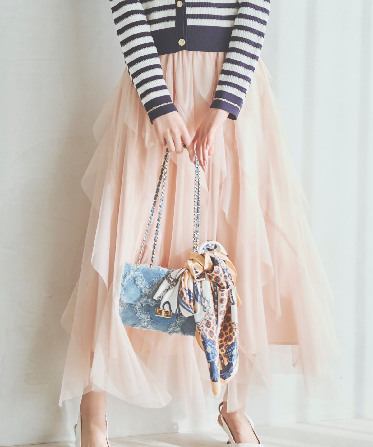 アンドクチュール「ラッフルフリルチュールスカート」|フレア|