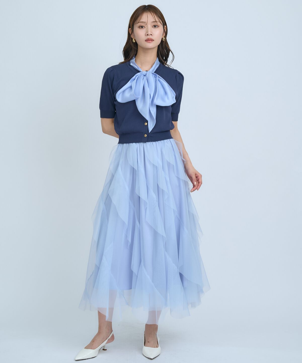 アンドクチュール「ラッフルフリルチュールスカート」|フレア|