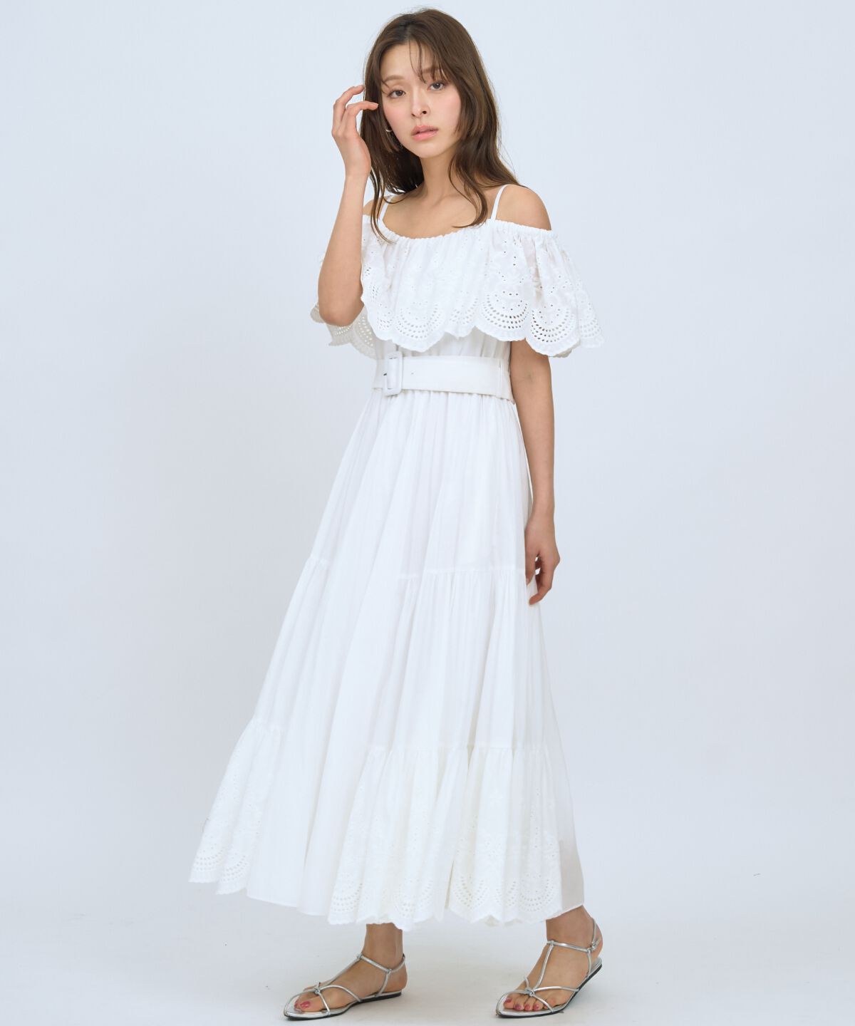 アンドクチュール「レースオフショルティアードワンピース」|ワンピース|