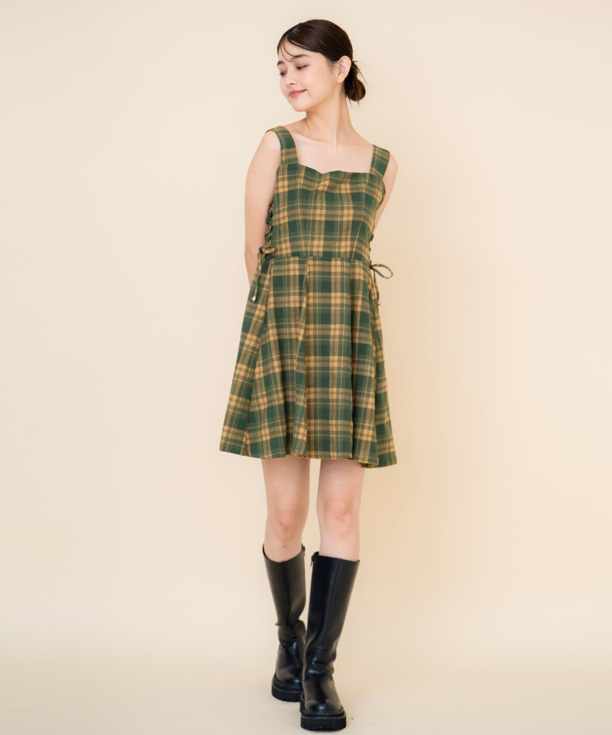 REDYAZEL「チェックドロストミニワンピース」|ワンピース|