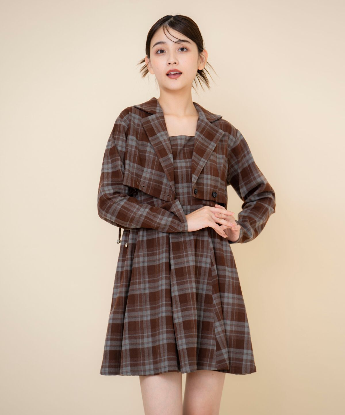 REDYAZEL「チェックドロストミニワンピース」|ワンピース|
