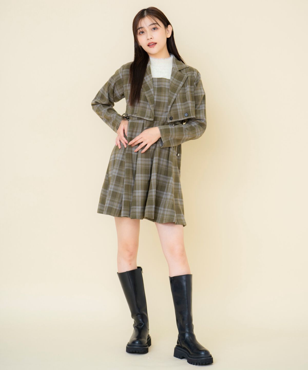 REDYAZEL「チェックドロストミニワンピース」|ワンピース|