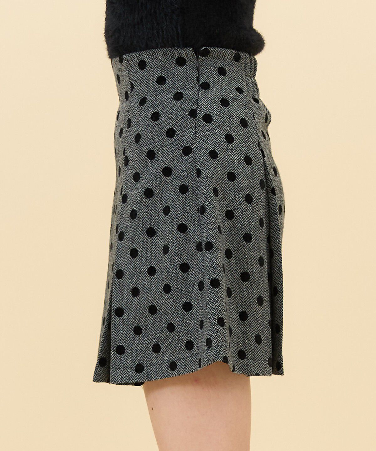 REDYAZEL「ドットフロッキーボックスプリーツミニスカート」|フレア|