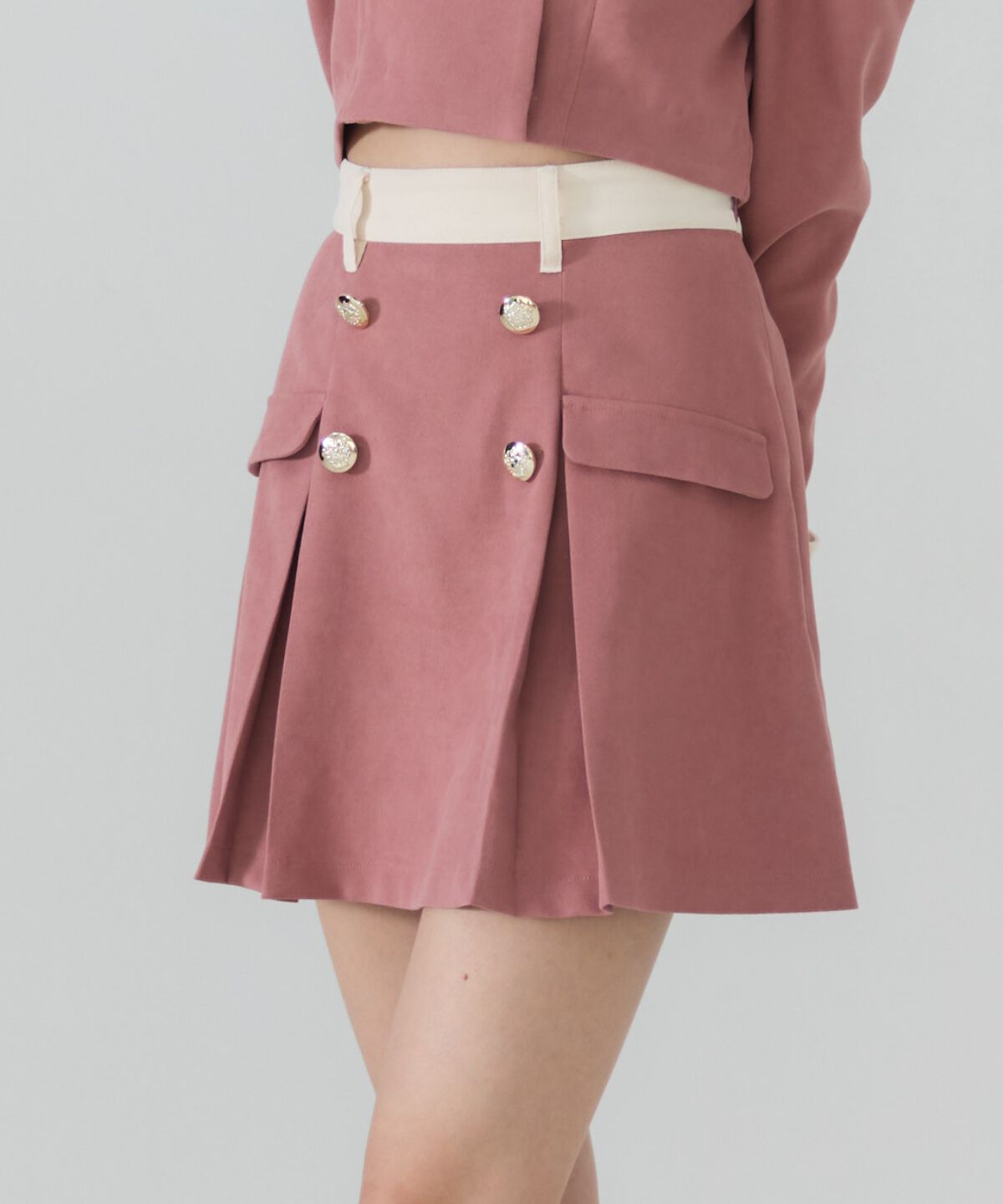 REDYAZEL「ダブルボタンバイカラーミニスカート」|フレア|