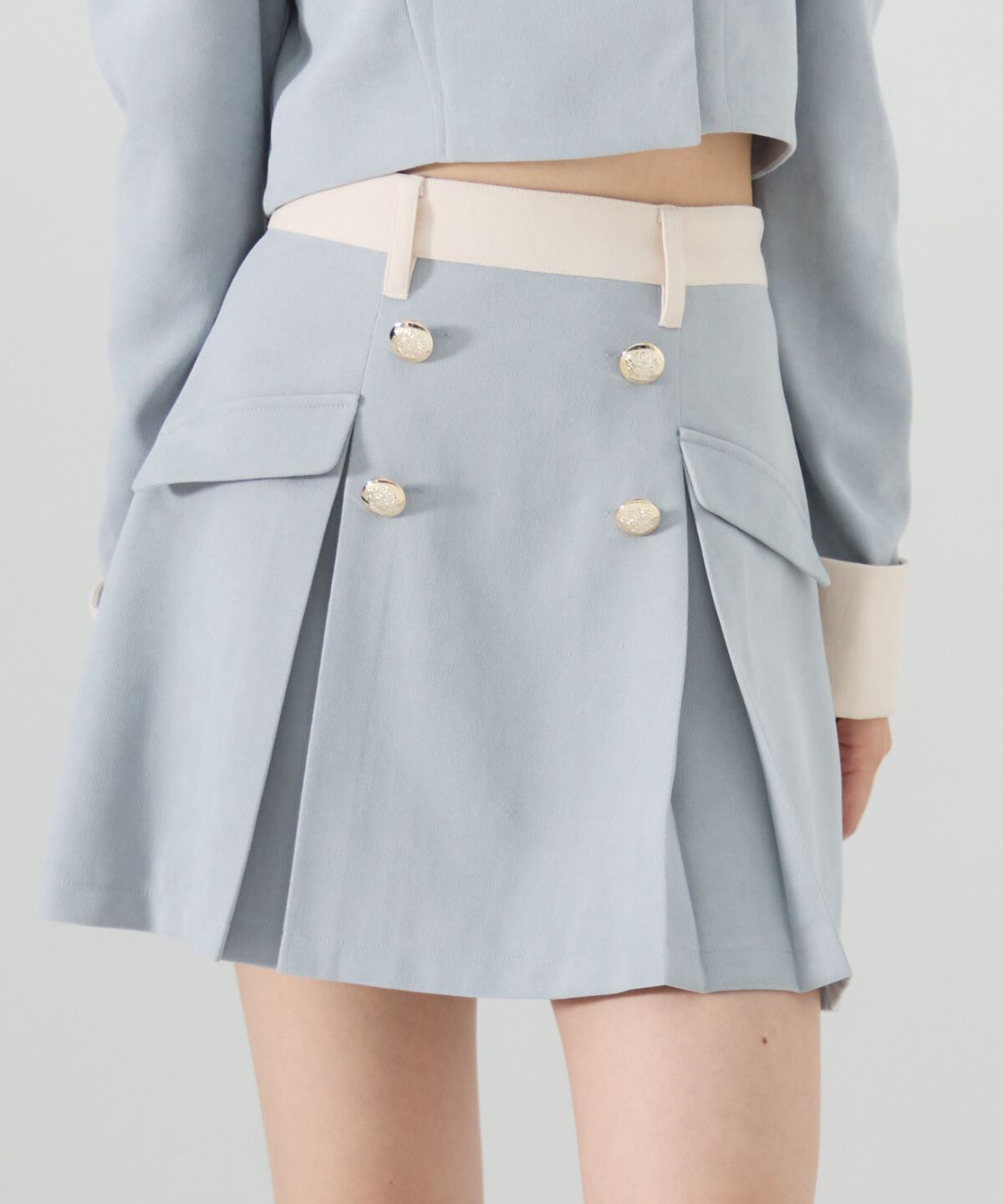 REDYAZEL「ダブルボタンバイカラーミニスカート」|フレア|