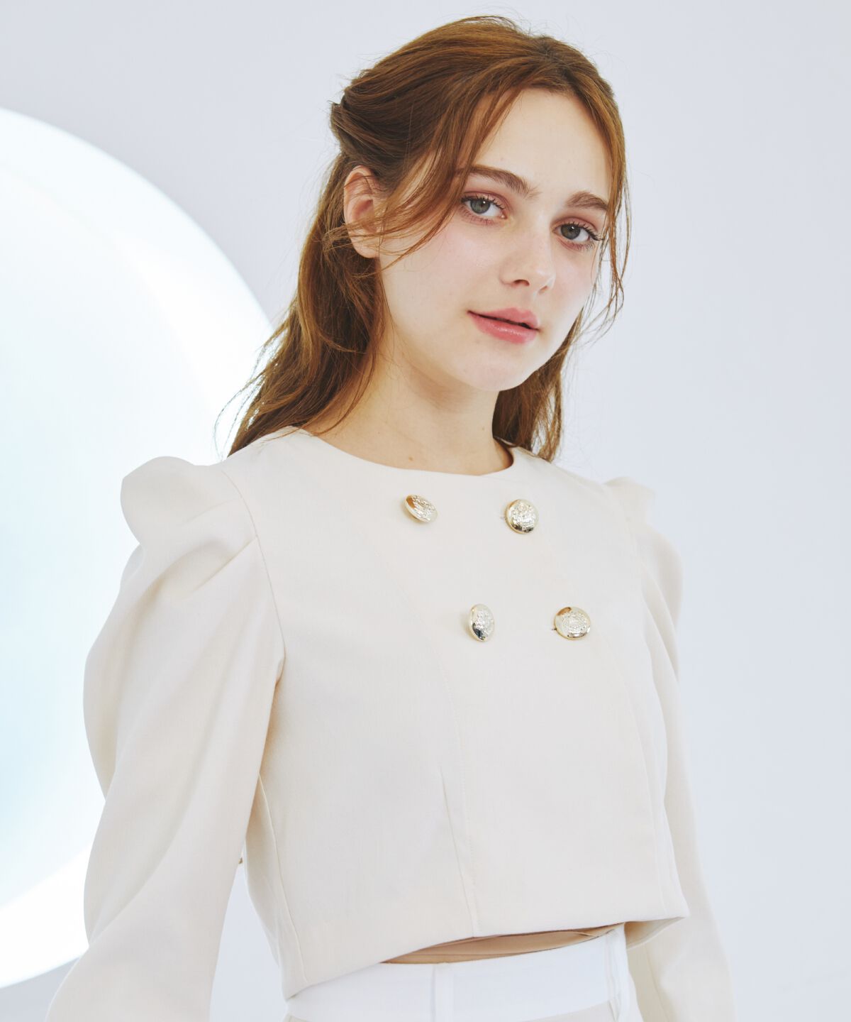 REDYAZEL「ダブルボタンバイカラージャケット」|ノーカラージャケット|