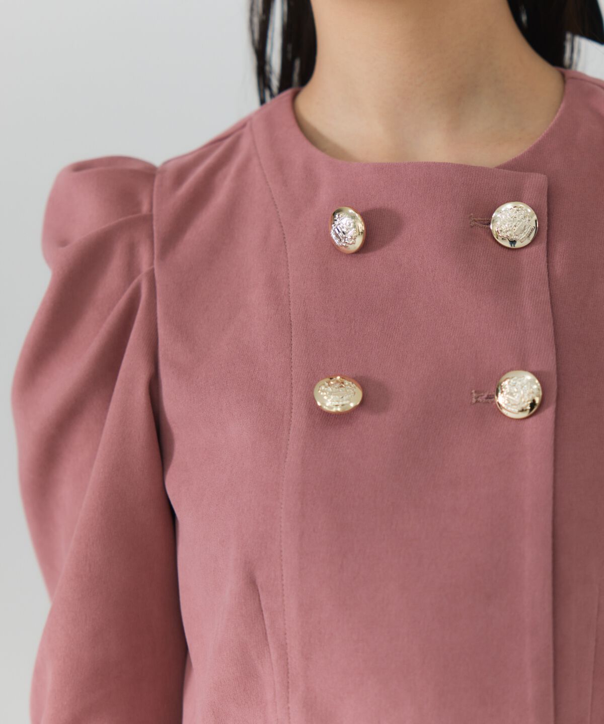 REDYAZEL「ダブルボタンバイカラージャケット」|ノーカラージャケット|