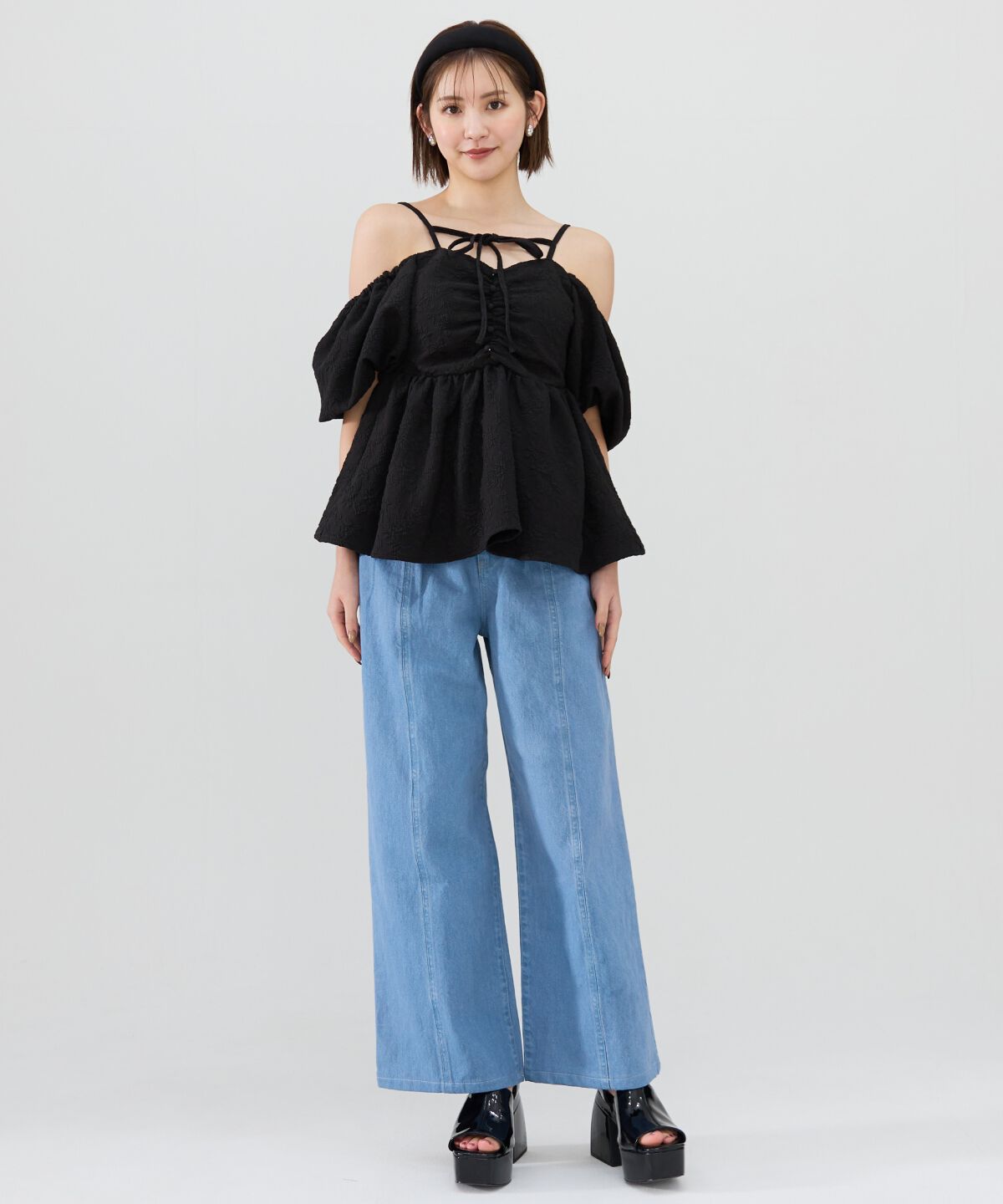 REDYAZEL「ロゴ刺繍タックデニムパンツ」|デニム|