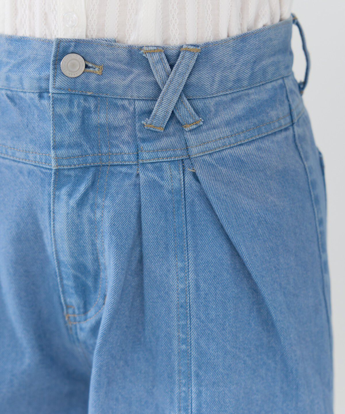 REDYAZEL「ロゴ刺繍タックデニムパンツ」|デニム|