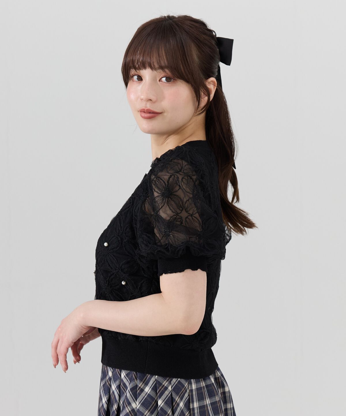 REDYAZEL「フラワーチュールドッキングニットトップス」|ニット・セーター|