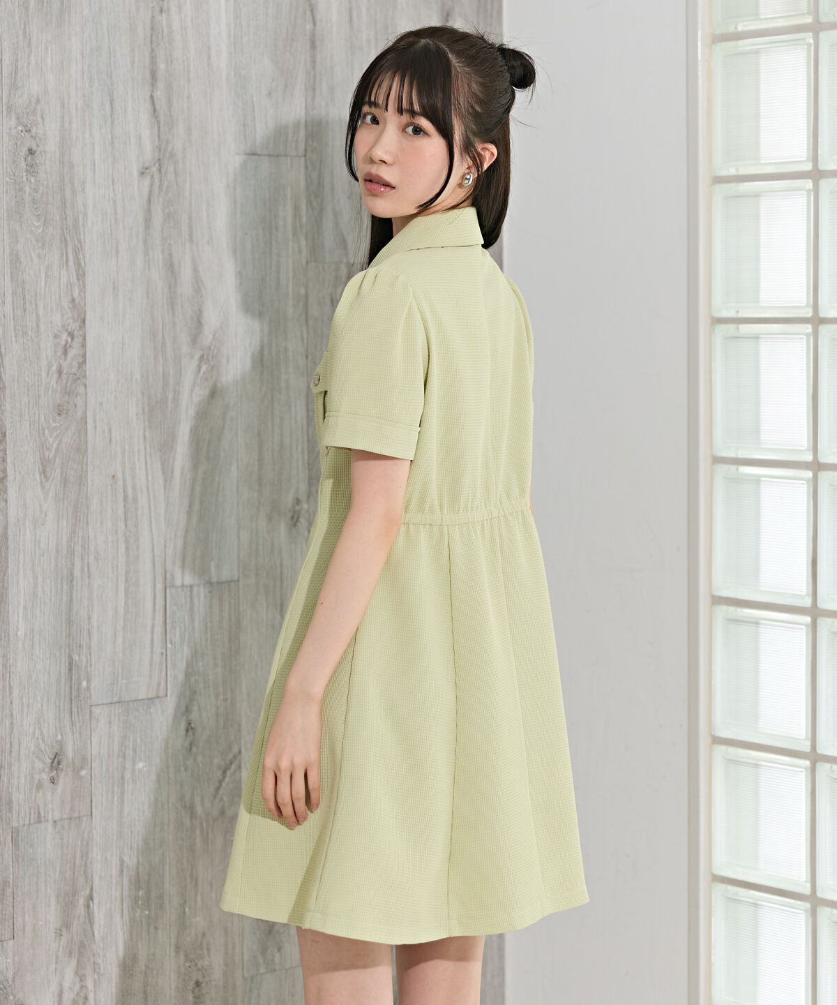 REDYAZEL「エンブレムボタンワッフルシャツワンピース」|ワンピース|