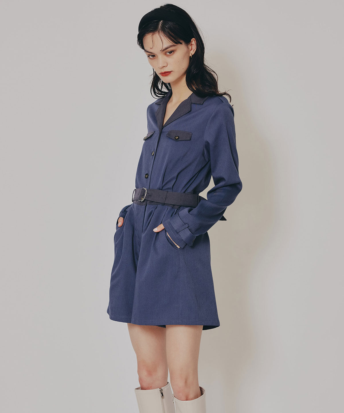 REDYAZEL「バイカラーベルトショートオールインワン」|オールインワン|