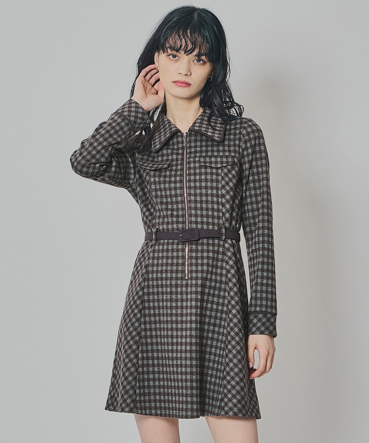 REDYAZEL「クラシカルチェックZIPミニワンピース」|ワンピース|茶系チェック